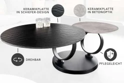 Design Couchtisch DANCING RINGS schwarz grau rund drehbar Keramik Metall