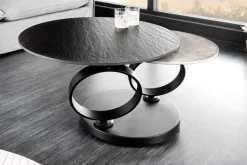 Design Couchtisch DANCING RINGS schwarz grau rund drehbar Keramik Metall