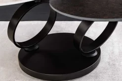 Design Couchtisch DANCING RINGS rost rund drehbar Travertin Keramik schwarz Gestell