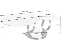 Design Couchtisch DANCING RINGS rost rund drehbar Travertin Keramik schwarz Gestell