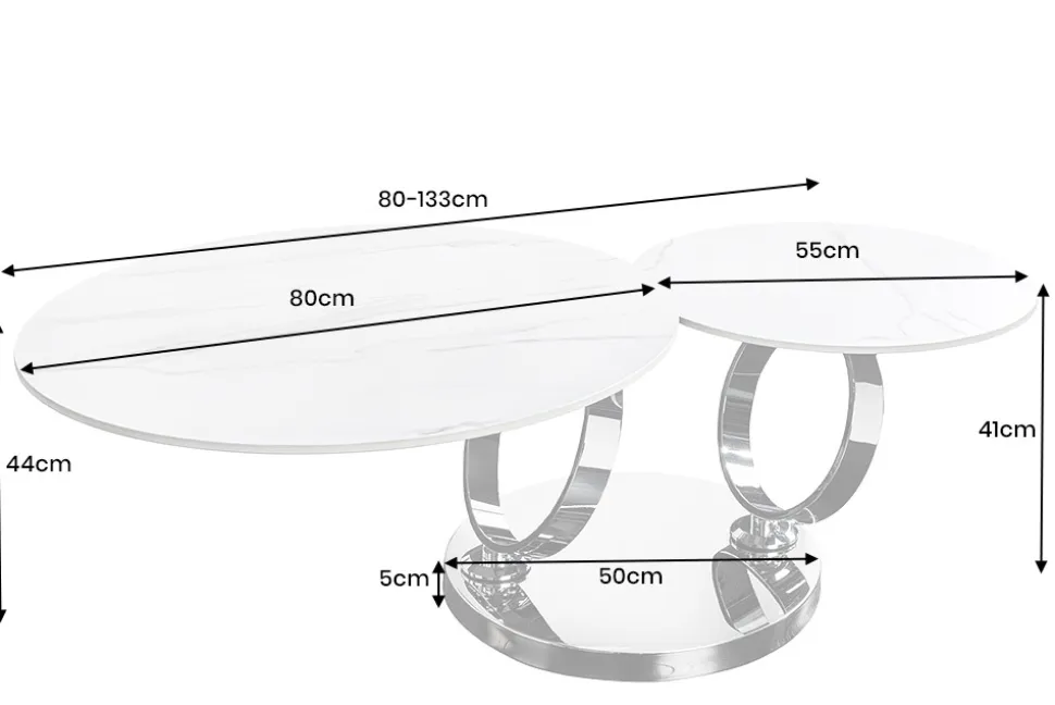 Design Couchtisch DANCING RINGS rost rund drehbar Travertin Keramik schwarz Gestell