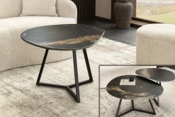Design Couchtisch MARVELOUS 70cm schwarz gold sand AURORA ORO Keramik Metall