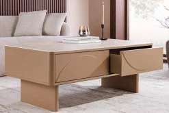 Design Couchtisch SAVOY 120cm grau beige greige Keramik Travertin mit Schublade