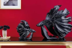 Design Deko Figur Kampffisch CROWNTAIL 35cm schwarz Betta Fisch Skulptur