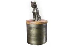 Design Dose PANTHER 20cm gold natur Mangoholz Panther-Figur Metall Dekoration
