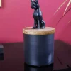 Design Dose PANTHER 20cm schwarz natur Mangoholz Panther-Figur Metall Dekoration