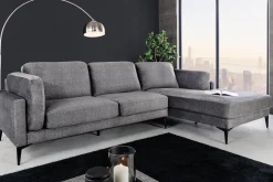 Design Ecksofa MANHATTAN 295cm dunkelgrau Samt Federkern 3-Sitzer Metallfüße