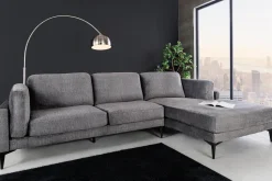 Design Ecksofa MANHATTAN 295cm dunkelgrau Samt Federkern 3-Sitzer Metallfüße