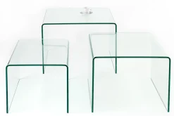 Design 3er Set Glas Couchtisch FANTOME 60cm Beistelltische transparent