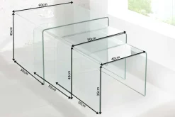 Design 3er Set Glas Couchtisch FANTOME 60cm Beistelltische transparent
