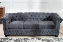 Design 3er Sofa CHESTERFIELD 200cm antik grau Federkern 3-Sitzer Loungesofa