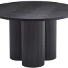 Design Esstisch BABYLON 120cm schwarz Fischgrät Eiche rund mit drei Säulenfüßen