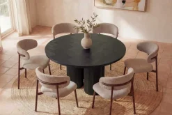 Design Esstisch BABYLON 120cm schwarz Fischgrät Eiche rund mit drei Säulenfüßen