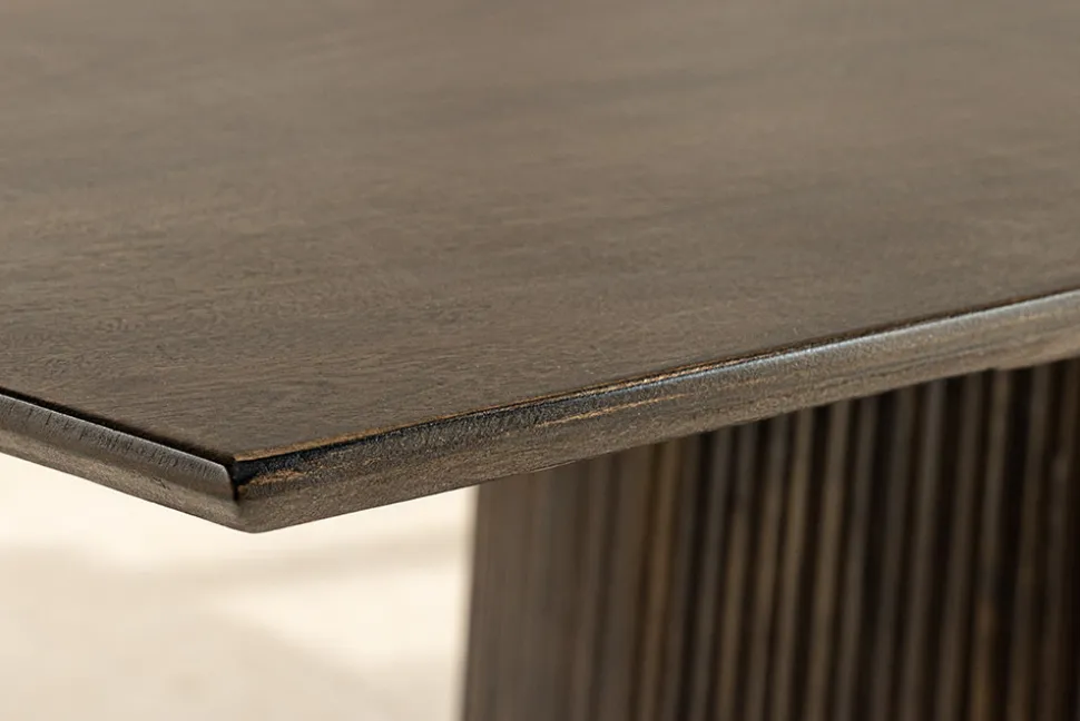 Design Esstisch GRAND 200cm dunkelbraun Mangoholz Bootsform mit Sockel