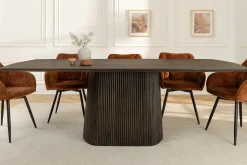 Design Esstisch GRAND 200cm dunkelbraun Mangoholz Bootsform mit Sockel