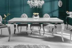 Design Esstisch MODERN BAROCK 200cm weiß chrom Glasplatte Marmor Edelstahlbeine