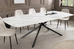 Design Esstisch OSAKA 160cm weiß Keramik schwarz Sterngestell Metall