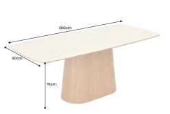 Design Esstisch UNIQUE 200cm natur braun Travertin Keramik Eichenholz Säulenfuß