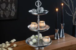 Design Etagere ORIENT 50cm silber im Wild Hammerschlag mit drei Etagen