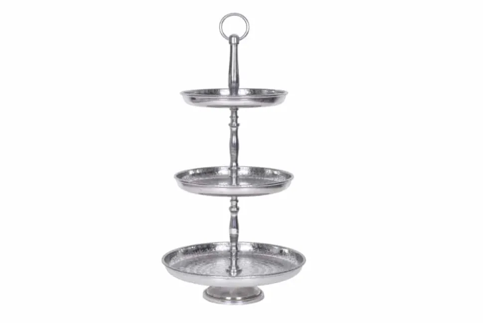 Design Etagere ORIENT 50cm silber im Wild Hammerschlag mit drei Etagen