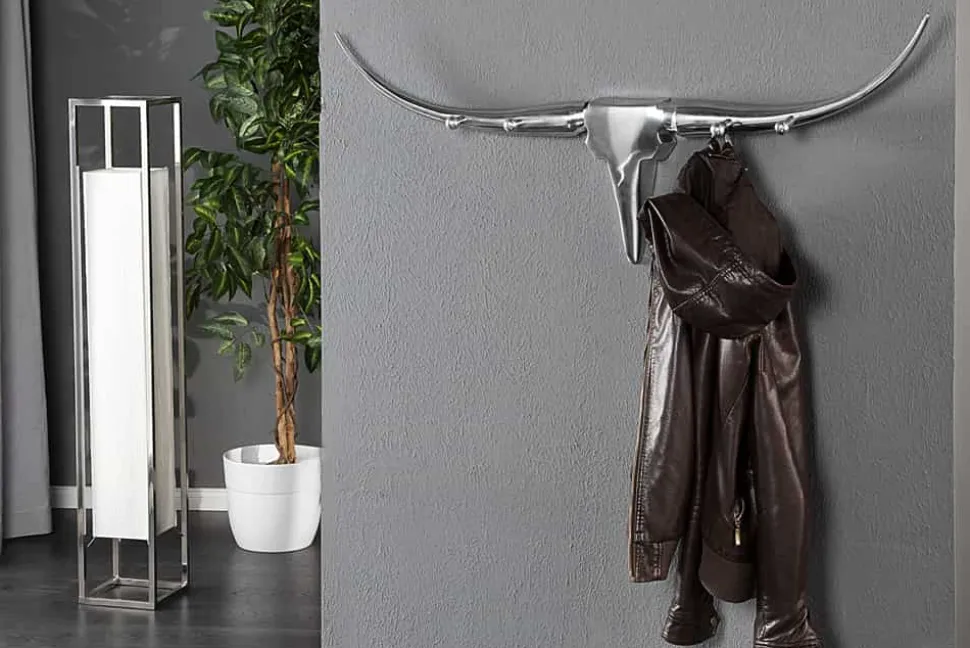 Design Garderobe BULL 100cm Aluminium Wanddekoration Stierkopf
