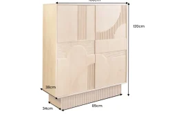 Design Highboard ART DECO 120cm weiß gekälkt Mangoholz massiv 3D Front