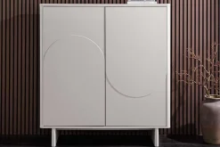 Design Highboard SAVOY 130cm kaschmir weiß Marmor Keramik mit Stauraum und 3D-Front