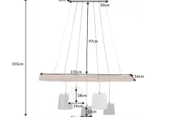 Design Hängelampe LEVELS 115cm Treibholz schwarz grau mit 5 Leuchten