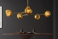 Design Hängelampe LIQUID DIAMOND 100cm gold Glas Stahl fünf Schirme Kugelleuchte