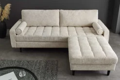 Design Hocker COZY VELVET 80cm beige Chenille Federkern Holzfüße