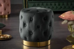 Design Hocker MODERN BAROCK 40cm schwarz gold Samt Chesterfield