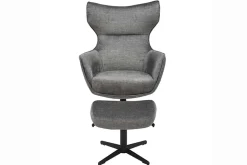 Design Hocker VOGUE 45cm grau Samt drehbar schwarze Metallbeine Fußhocker