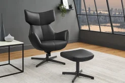 Design Hocker VOGUE 45cm schwarz Kunstleder drehbar Metallbeine Fußhocker