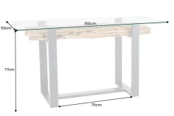 Design Konsolentisch BARRACUDA 150cm recyceltes Teakholz Glas Industrial