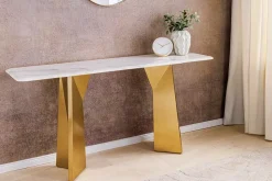 Design Konsolentisch EXTRAVAGANCIA 140cm weiß Marmor brushed champagner gold Metall