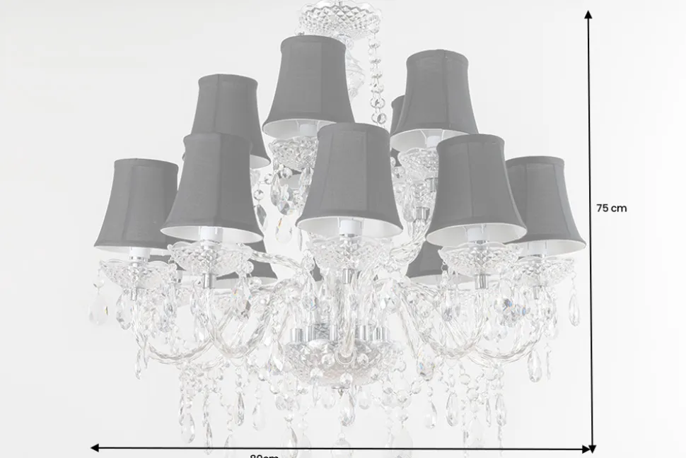 Design Kronleuchter CRYSTAL XL 80cm klar Acryl 15-armig Lüster schwarz mit Schirmen
