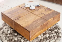 Design Massivholz Couchtisch BOLT 70cm braun Sheesham stone finish Handarbeit