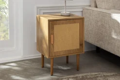Design Nachttisch VIENNA 60cm natur Rattan Geflecht Beistelltisch mit Stauraum