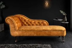 Design Récamière CHESTERFIELD 170cm senfgelb Samt Knopfheftung Nietenbesatz