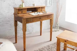 Design Sekretär HEMINGWAY M 90cm braun Sheesham Massivholz stone finish Schreibtisch