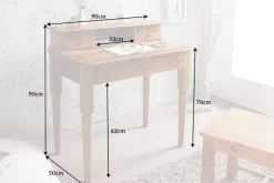 Design Sekretär HEMINGWAY M 90cm braun Sheesham Massivholz stone finish Schreibtisch