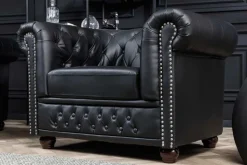 Design Sessel CHESTERFIELD 110cm matt schwarz Knopfheftung Federkern