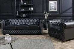 Design Sessel CHESTERFIELD 110cm matt schwarz Knopfheftung Federkern
