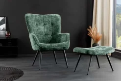 Design Sessel SCANDINAVIA grün Chenille Cremona schwarz Metall mit Armlehne