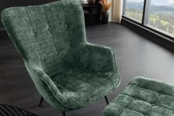 Design Sessel SCANDINAVIA grün Chenille Cremona schwarz Metall mit Armlehne