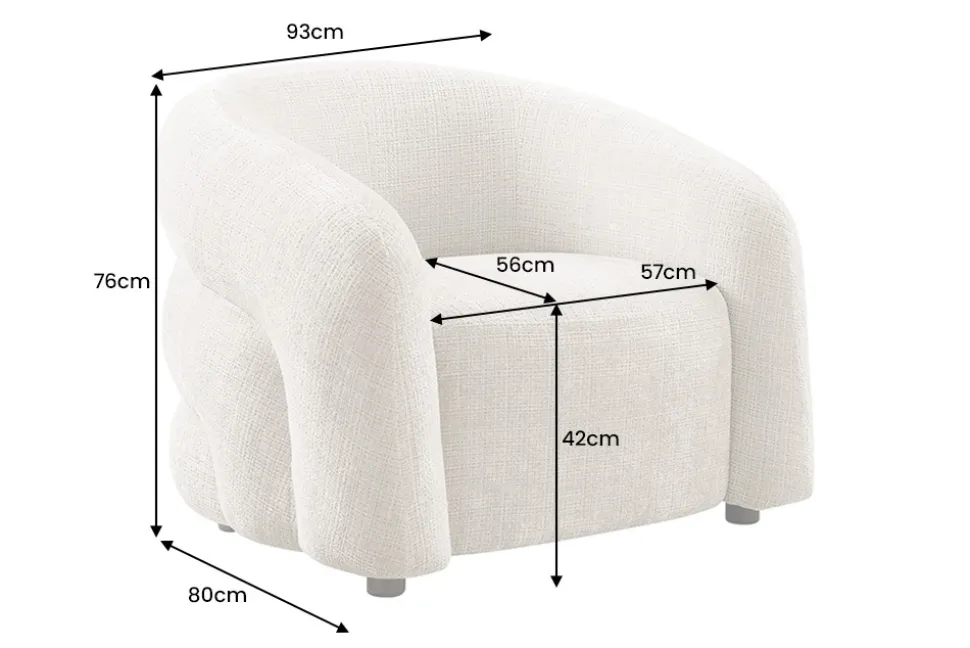 Design Sessel VOGUE 95cm grau Chenille mit Armlehnen und Nosagfederung