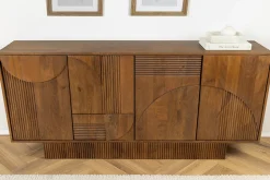 Design Sideboard ART DECO 170cm braun smoked Mangoholz massiv 3D-Front