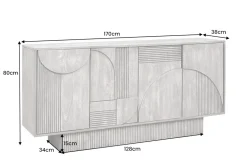 Design Sideboard ART DECO 170cm braun smoked Mangoholz massiv 3D-Front