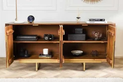 Design Sideboard GATSBY 160cm braun mattgold Mangoholz Retro