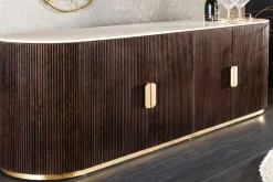 Design Sideboard GATSBY 170cm braun gold Mangoholz weiße Marmorplatte